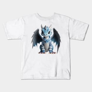 Cute Blue Baby Dragon Wearing a Warm Winter Jacket Kids T-Shirt